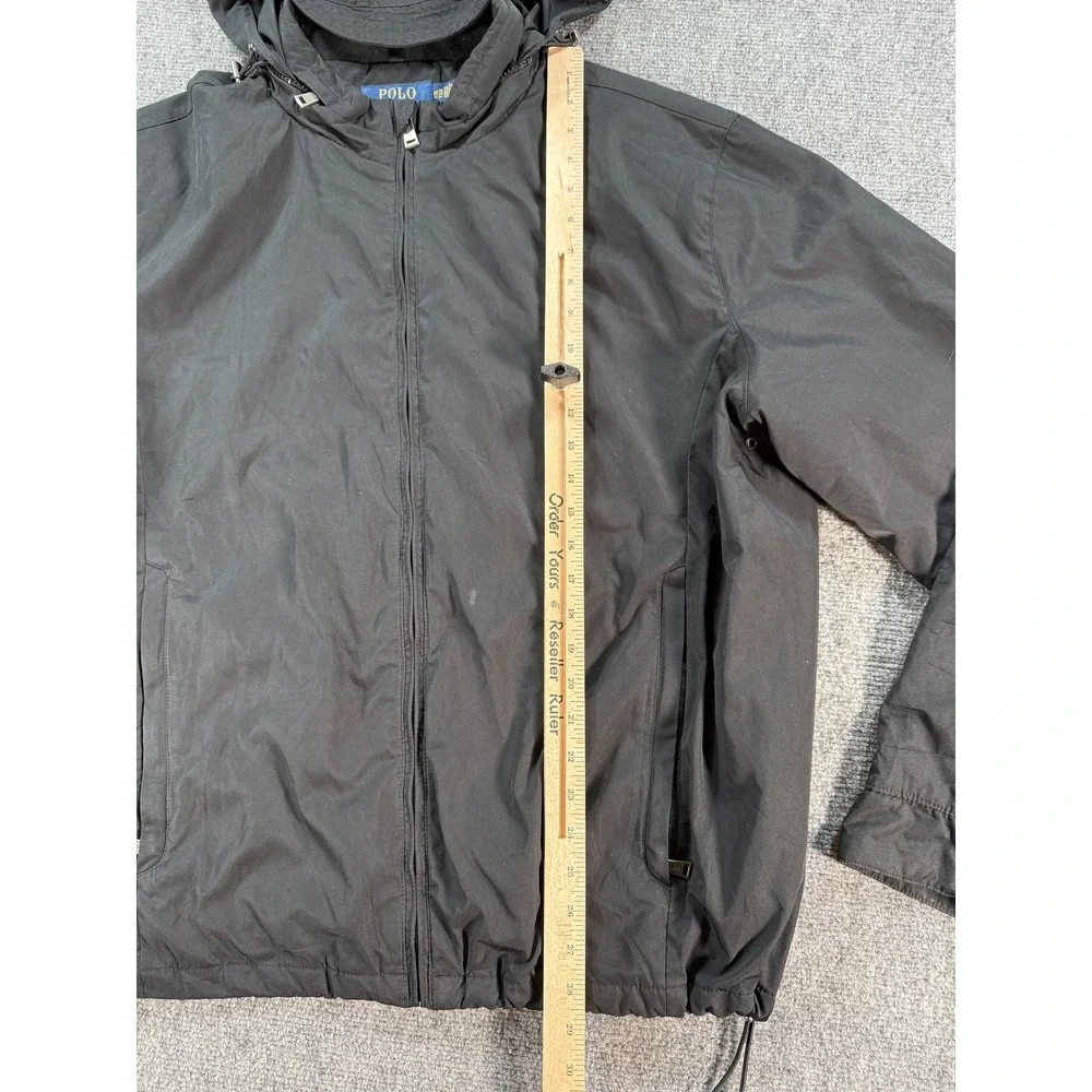 Polo Ralph Lauren Jacket Mens 2XL Black Hooded Quilted Lined Zip Windbreaker‎